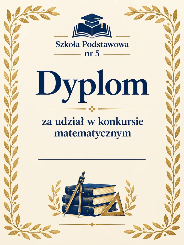 Przykładowy dyplom A4 Szkoły Podstawowej nr 5 wygenerowany w ChatGPT z polecenia obok