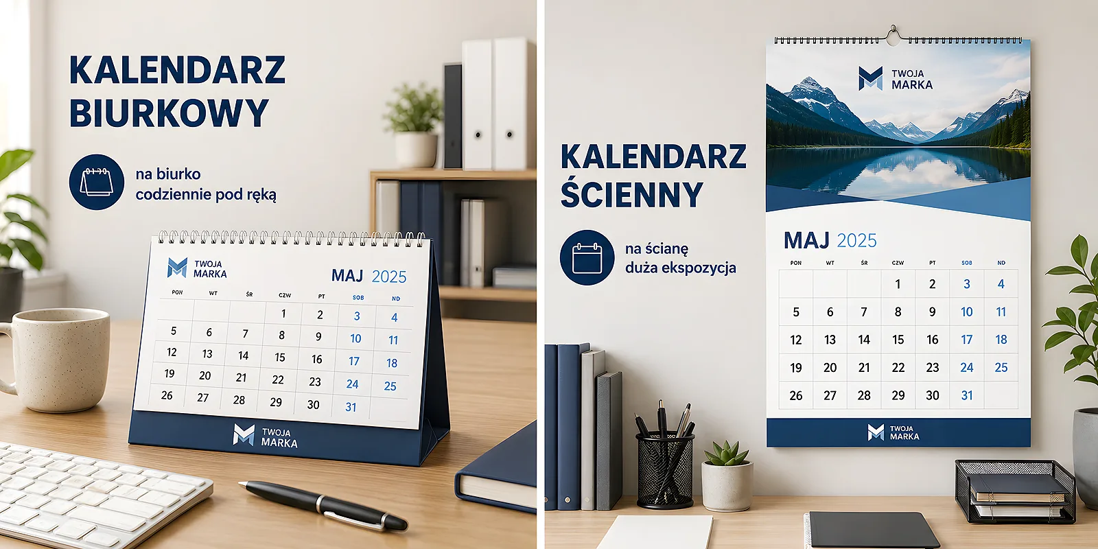 Kalendarz biurkowy i ścienny z logo firmy