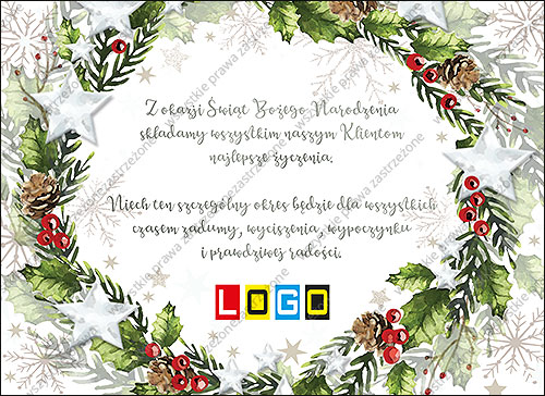 Owalna rama z ostrokrzewu i szyszek - e-kartka EBN-003