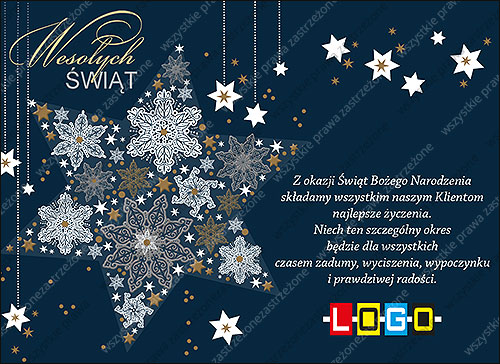 Snowflake star among hanging stars - e-card EBN-016