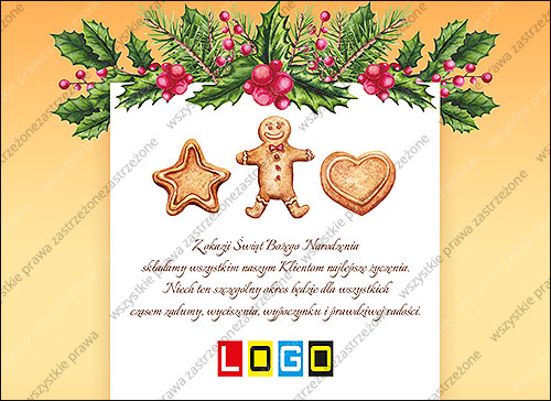 Gingerbread man between a star and a heart - e-card EBN-069