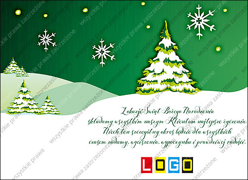 Snowy spruces on green hills - e-card EBN-092