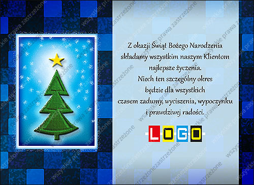 Zielona choinka wśród niebieskich kafelków - e-kartka EBN-101