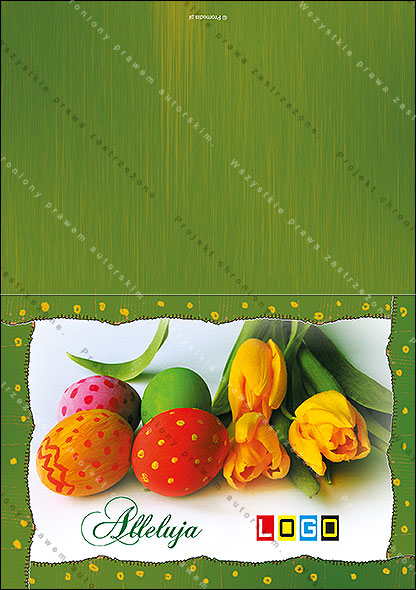 Easter eggs and yellow tulips on green - WN1-038, Cover: front and back