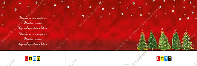 Five painted Christmas trees under a red sky - CD in a card wallet