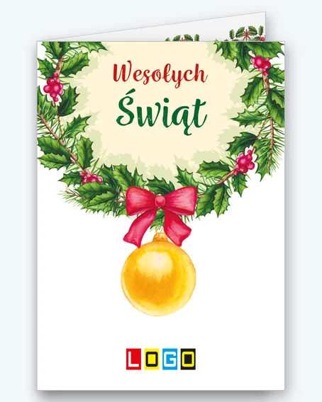 Holly wreath and a honey-coloured bauble BN1-052 - cover