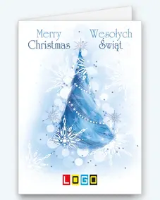 Niebieska pędzlowa choinka wśród śnieżynek