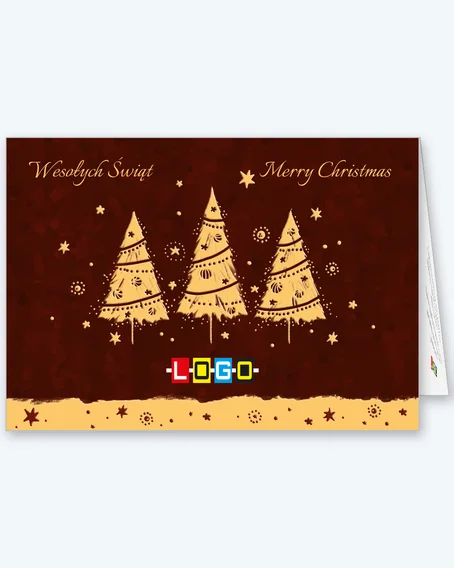Three honey-coloured Christmas trees on burgundy BN1-355 - cover