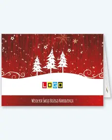 Trzy białe choinki w czerwonej zamieci