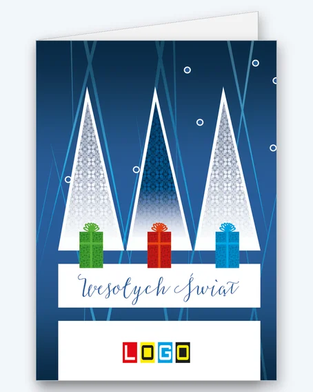 Three triangular Christmas trees above presents BN1-376 - cover
