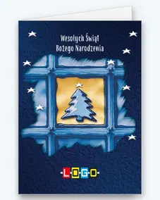 Niebieska choinka w oszronionym oknie BN1-388 - okładka