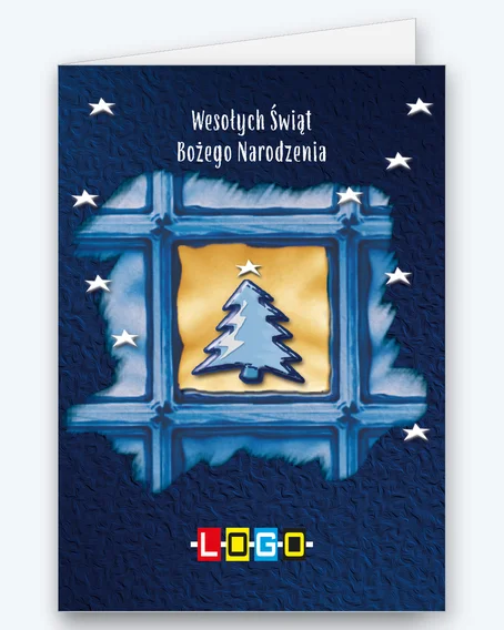 Niebieska choinka w oszronionym oknie BN1-388 - okładka