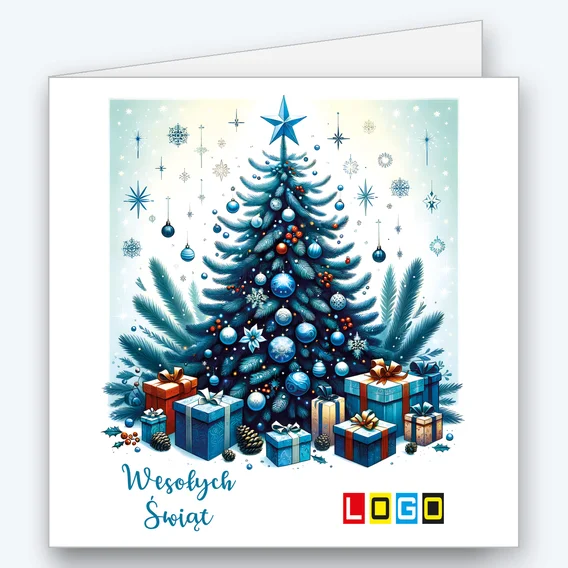 Blue Christmas tree with a heap of presents BN2-595 - cover